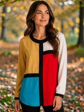 intage Galinda Wang La Chine Blouse 16W Classic Color Block Plus Size Mod Art‎